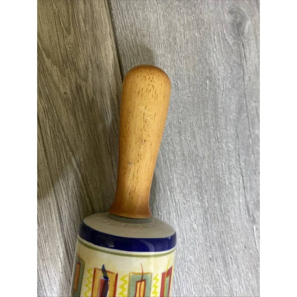 PFALTZGRAFF Counter Art Ceramic Rolling Pin‎ SEDONA Wooden Handles Hand Painted